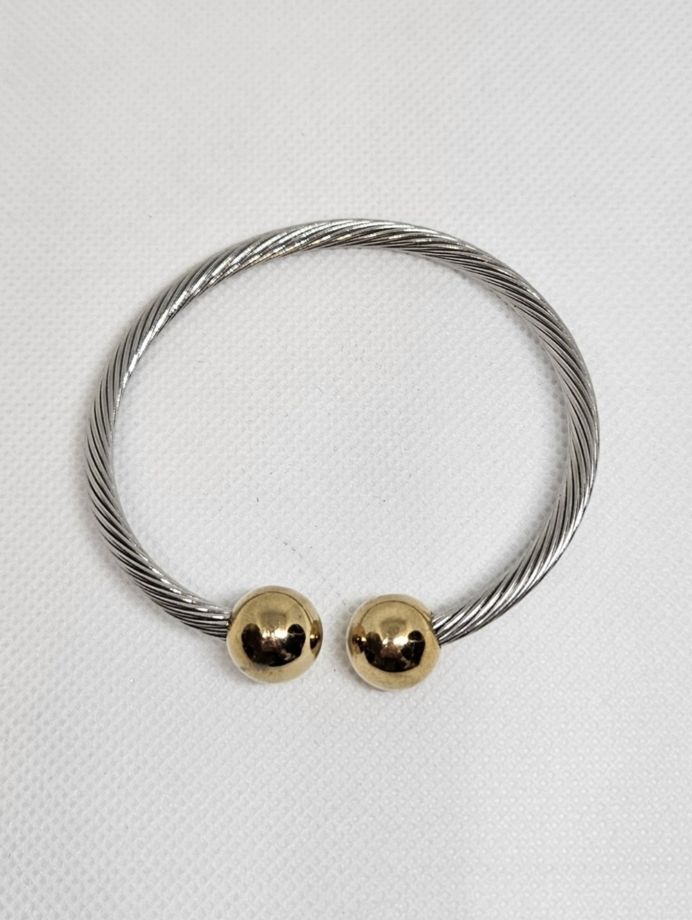 Two Tone Cable Bangle Set Stackable Designer Inspired Bracelets - Picture 4 of 16